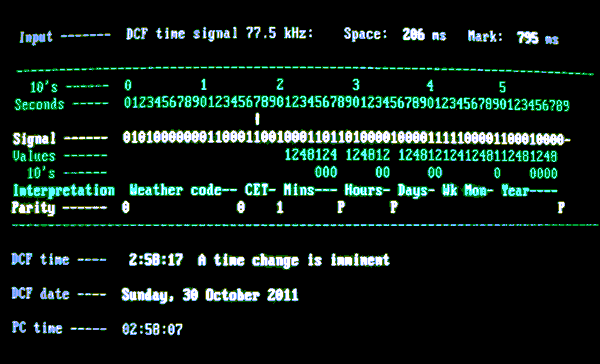 photo and program: Martin Riches screen shot of DCF77 signal and interpretatation
